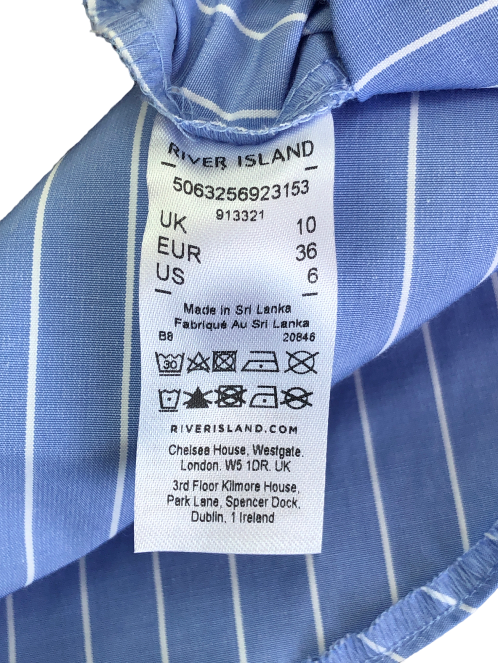 River Island Blue Stripe Cropped Shirt UK 10