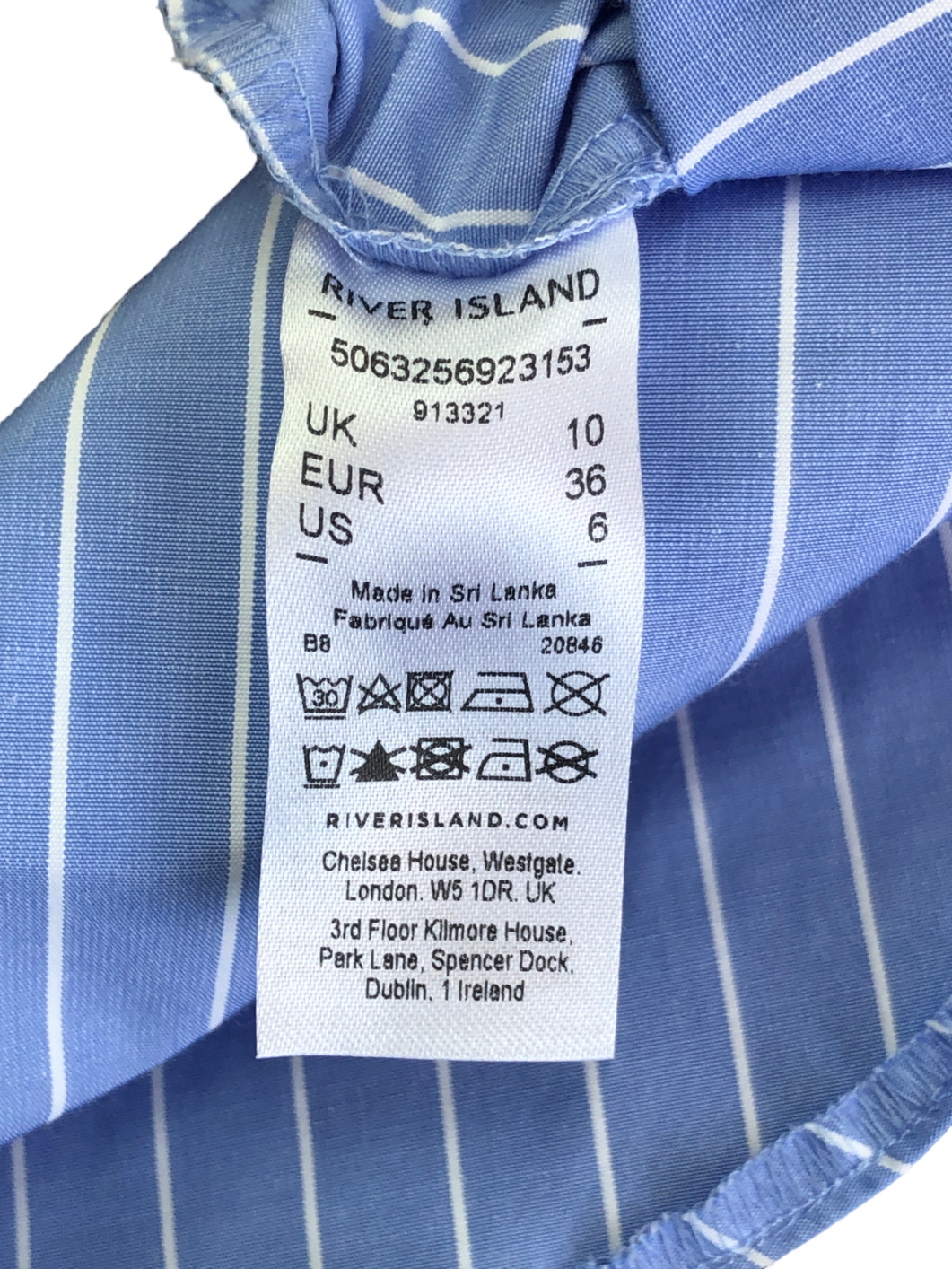 River Island Blue Stripe Cropped Shirt UK 10
