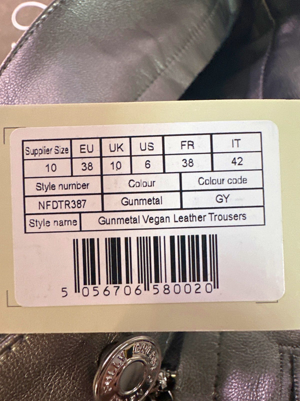 Never Fully Dressed Gunmetal Vegan Leather Trousers UK 10