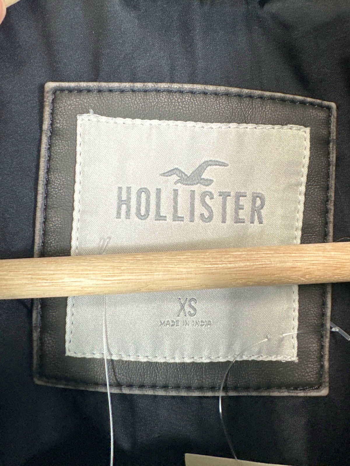 Hollister Black Faux Leather Bomber Jacket UK XS