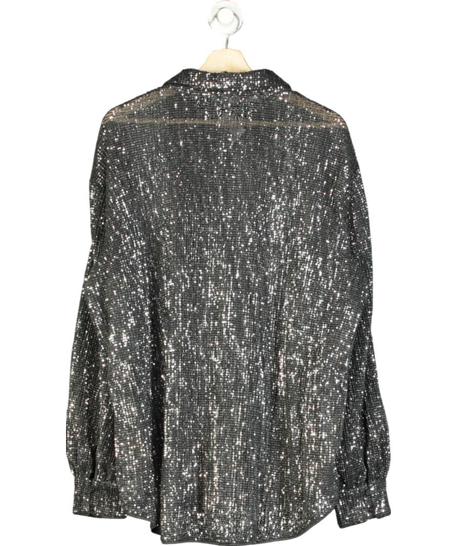 Very Metallic Curve Silver Sequin Shirt UK XXL