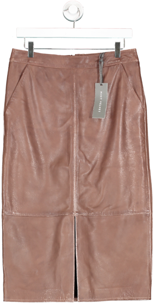 Mint Velvet Brown Tan Leather Pencil Skirt UK 12