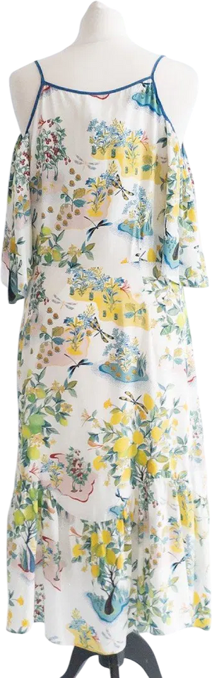 Whistles White / Multi Cold Shoulder Lemon Print Garden Dress UK 14