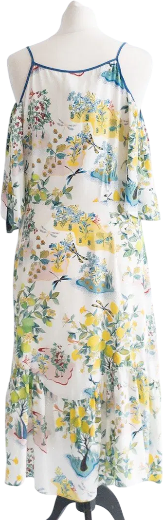 Whistles White / Multi Cold Shoulder Lemon Print Garden Dress UK 14