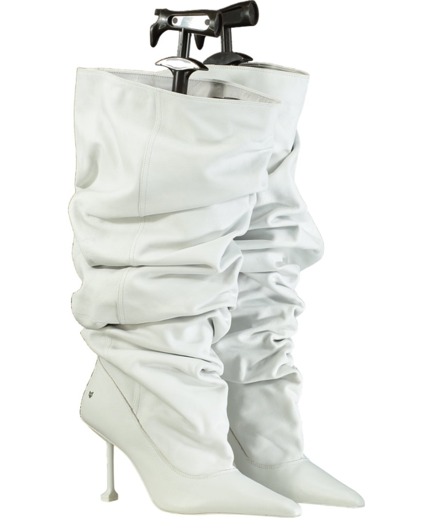 Naked Wolfe White Vern Nappa Cow Leather Ruched Boots UK 7 EU 40 👠