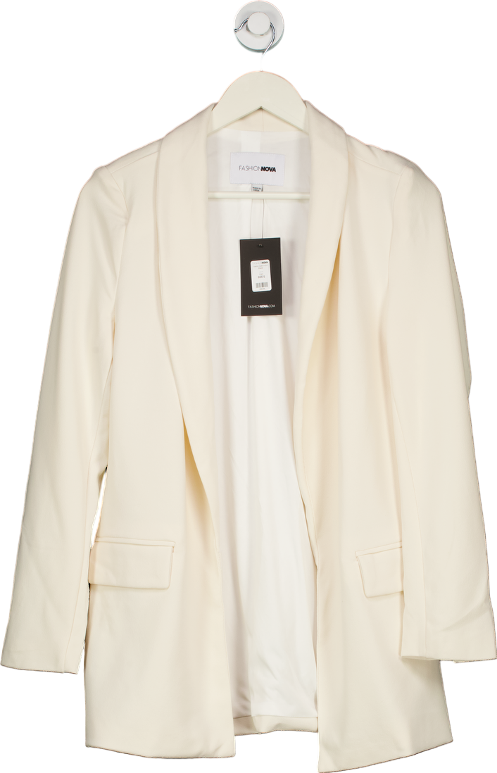 Fashion Nova Cream Sasha Open Front Blazer UK S