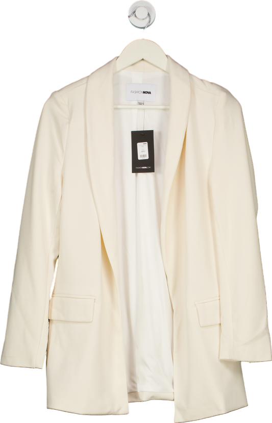 Fashion Nova Cream Sasha Open Front Blazer UK S