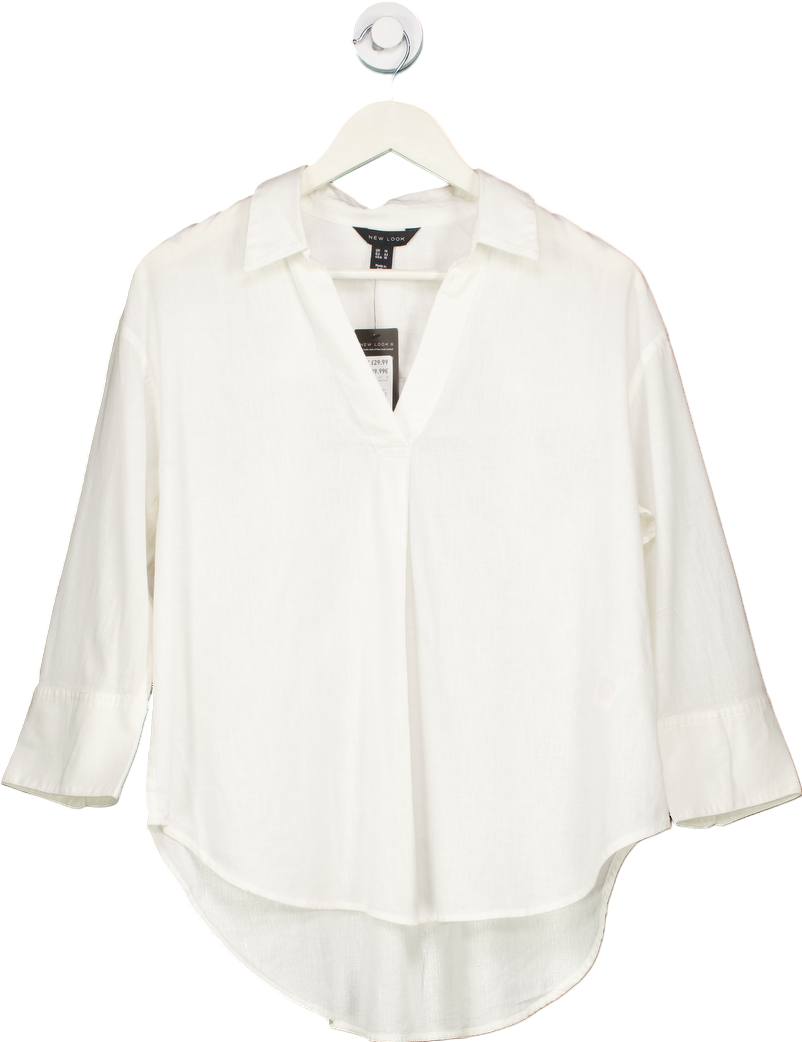 New Look White Overhead Linen Shirt UK 14