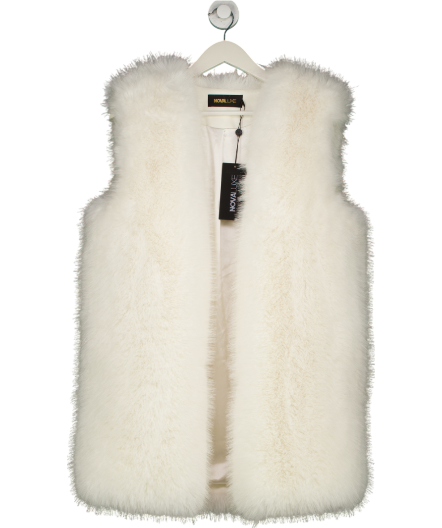 Fashion Nova Cream Denver Fur Vest UK S
