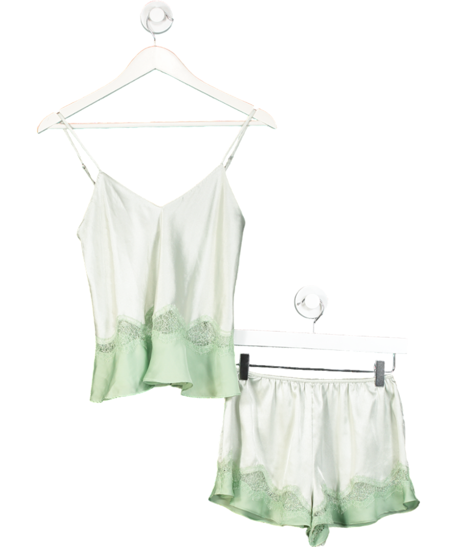 Victoria's Secret Green Satin Lace Trim Cami Set UK XS