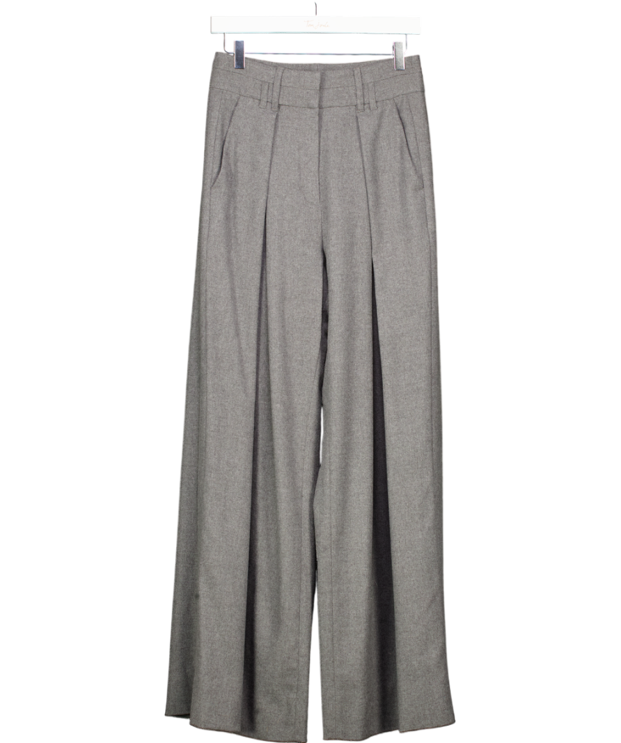 ME + EM Grey Flannel High-waisted Wide-leg Trousers UK 8
