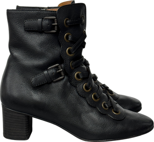 Chloé Black Leather Orson Scallop Detail Ankle Boots UK 6.5 EU 39.5