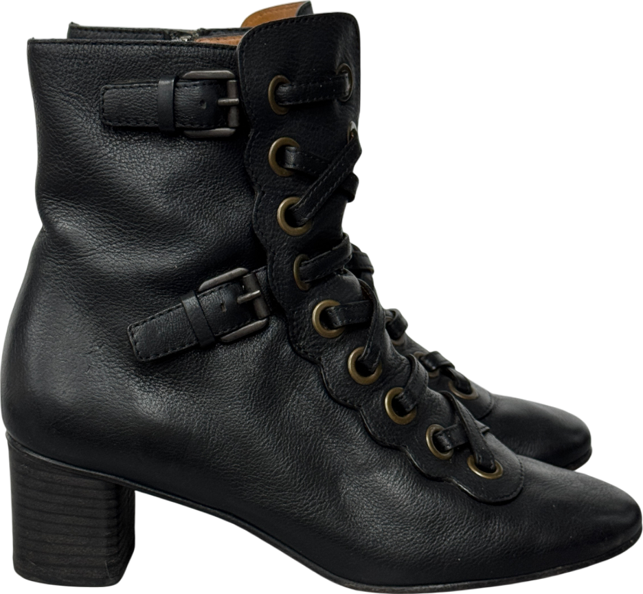 Chloé Black Leather Orson Scallop Detail Ankle Boots UK 6.5 EU 39.5 👠