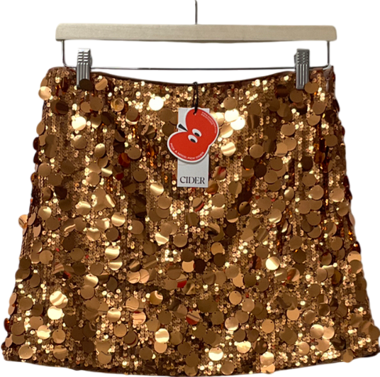 Cider Brown Sequin Mid Waist Mini Skirt UK S