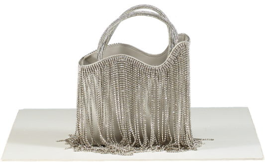 Le Silla Ivy Silver Rhinestone Fringe Mini Bag