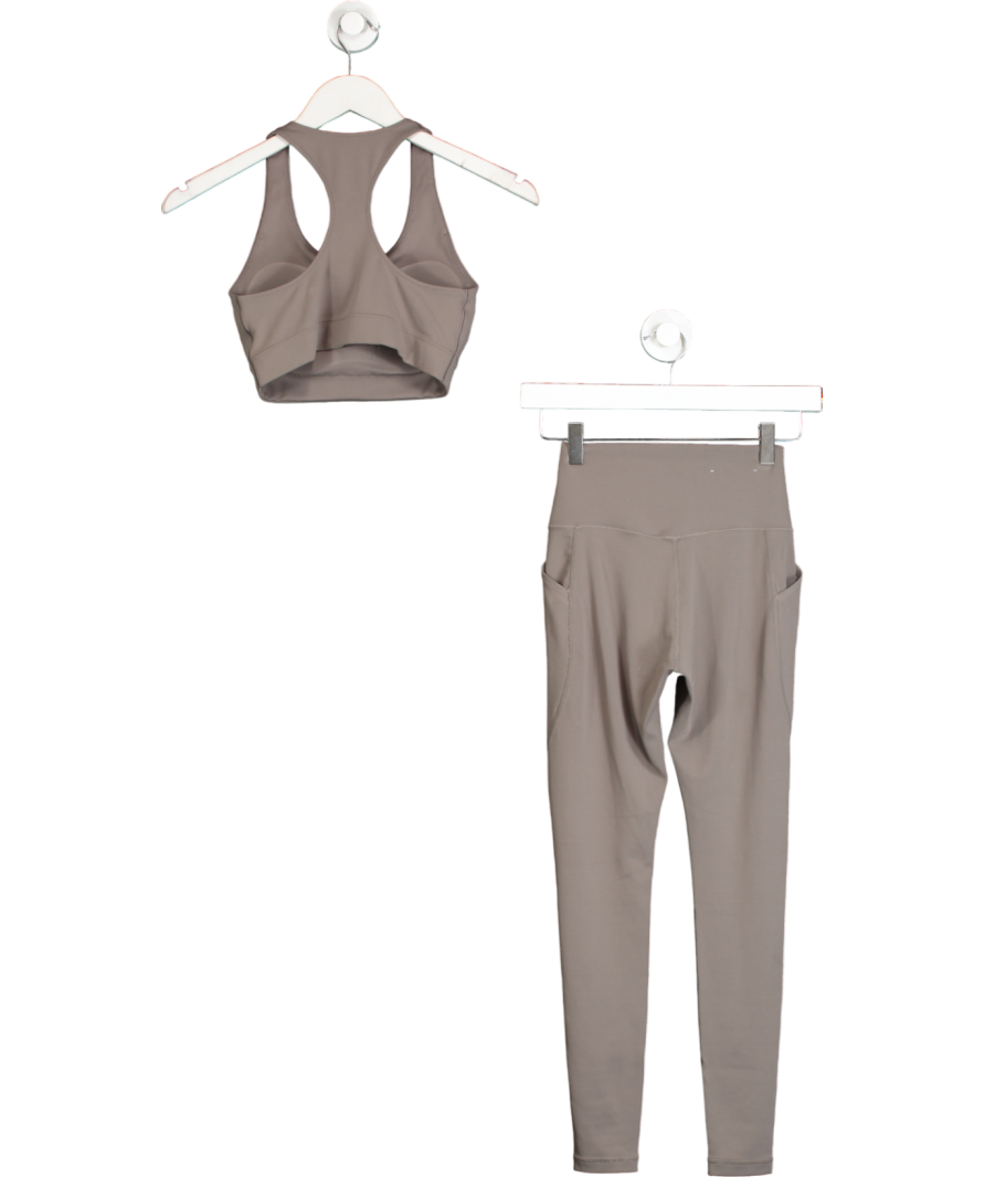 Uniqlo Brown 3 Piece Gym Set, Leggings Sports Bra With Built In Cups And Zip Through Jacket UK XXS