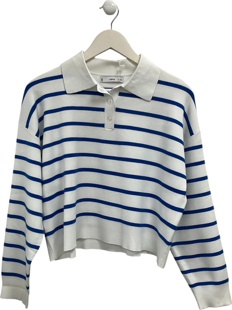 MANGO White Collar Striped Jumper UK M