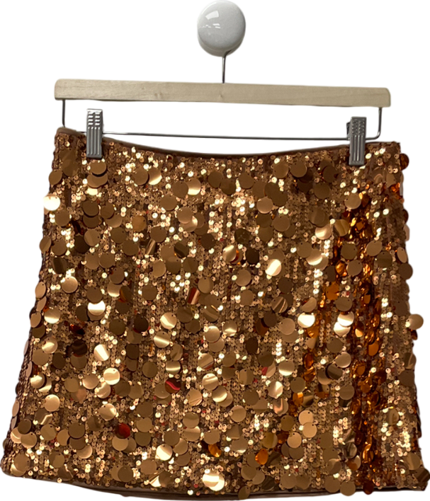 Cider Brown Sequin Mid Waist Mini Skirt UK S