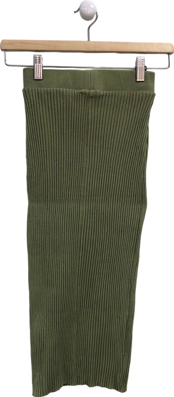 Zara Olive Green Ribbed Midi Skirt UK S