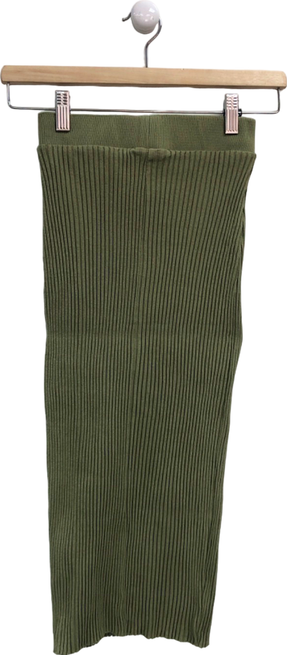 Zara Olive Green Ribbed Midi Skirt UK S