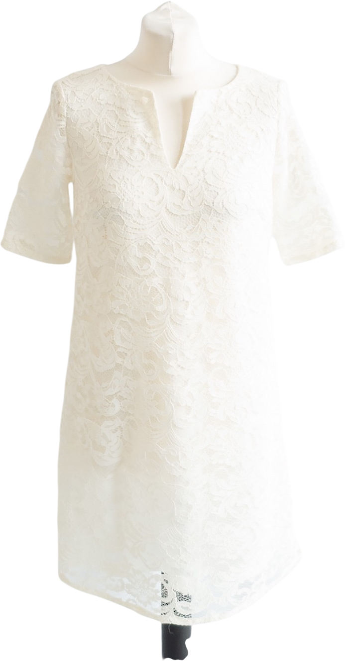 Adrianna Papell White Lace Mini Shift Dress UK 8