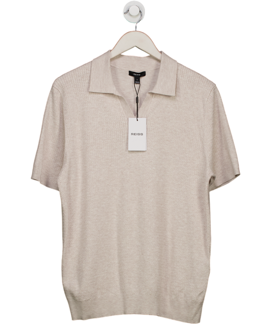 REISS Cream Tyne Open-collar Knit Polo Shirt In Oatmeal Melange UK S
