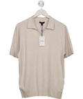 REISS Cream Tyne Open-collar Knit Polo Shirt In Oatmeal Melange UK S
