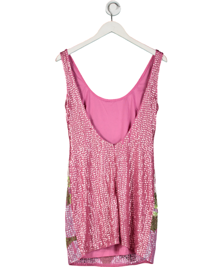Nasty Gal Premium Pink Santa Rosa Beaded Mini Dress UK 8