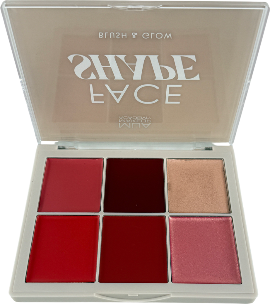 MUA Face Shape Palette, Blush & Glow, 6 Cream Shades | Blusher & Highlighter Palette, Buildable & Blendable Formula With Vitamin E For Face, Eyes & Cheeks, Vegan & Cruelty Free 18g