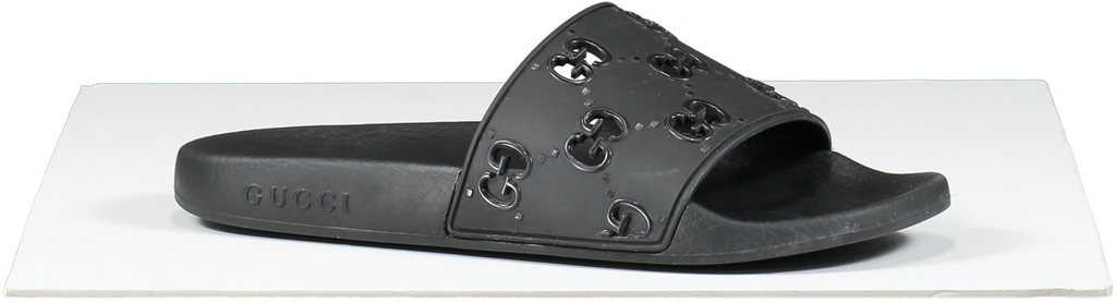 Gucci Black Rubber Gg Slide Sandal UK 4 EU 37 👠