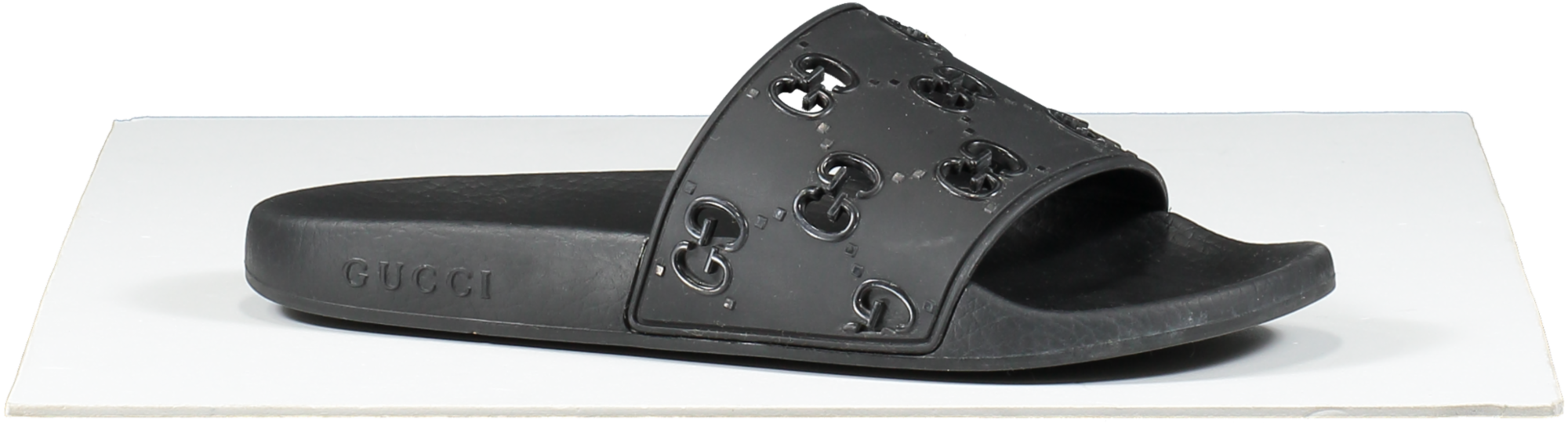 Gucci Black Rubber Gg Slide Sandal UK 4 EU 37 👠