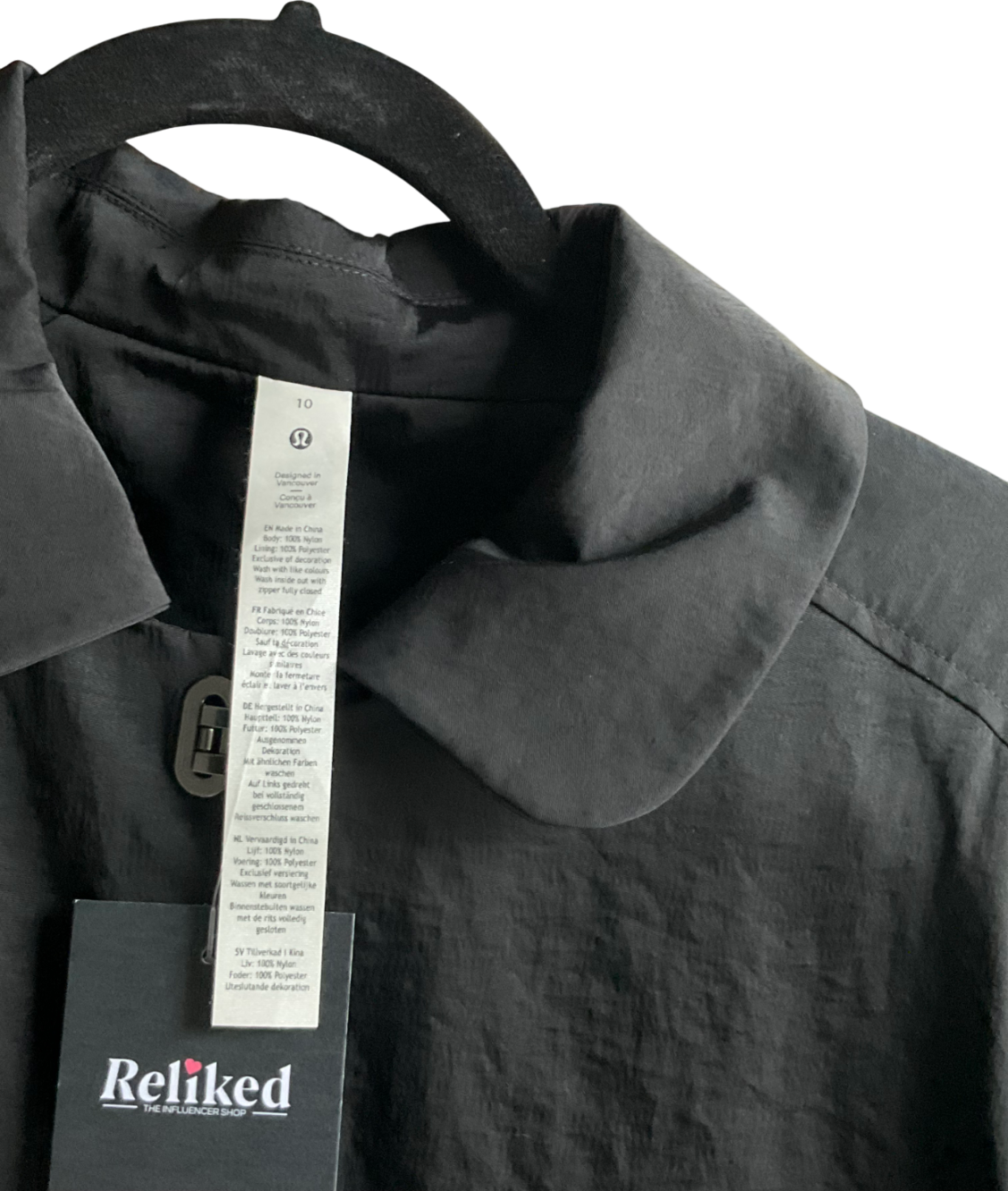 Lululemon Black Lab Oversized Lightweight water-repellent Coat UK 10