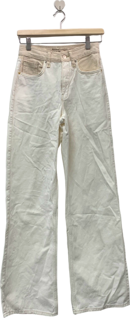 River Island Beige High Waist Wide Leg Denim Trousers UK 6