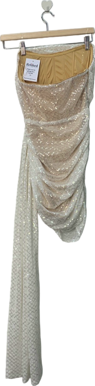 Fashion Nova Beige Sequin Draped Dress XS