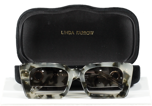 Linda Farrow Nieve Rectangular Sunglasses In Black And Grey Tortoiseshell in case