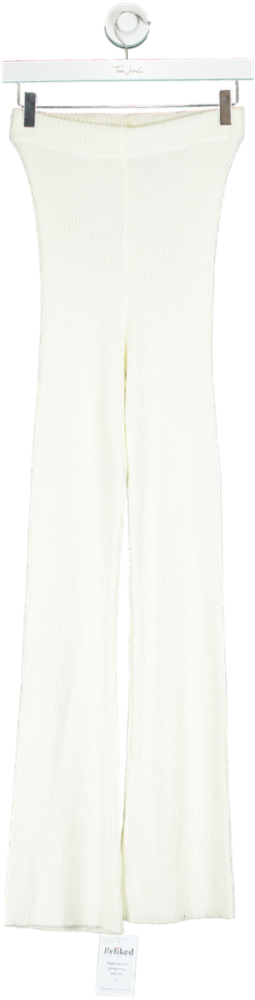 Boohoo Cream Ribbed Stretch Flared Trousers UK 8