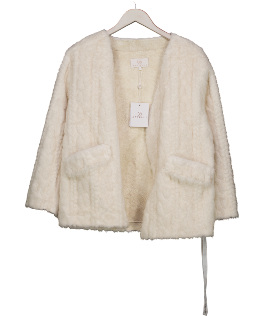 AAVELLE Cream Faux Mink Cable Fur Jacket UK S