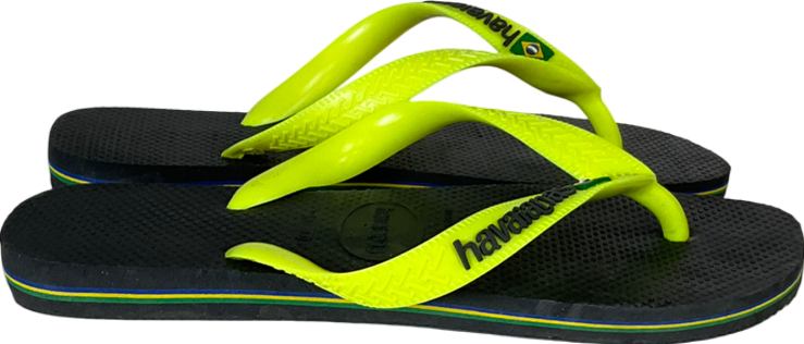 Havaianas Logo Printed Flip Flops In Black And Neon Green UK 4 EU 37 👠