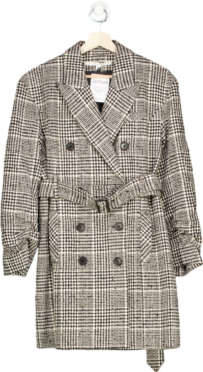 Veronica Beard Black/White Checkered Long Coat UK 10