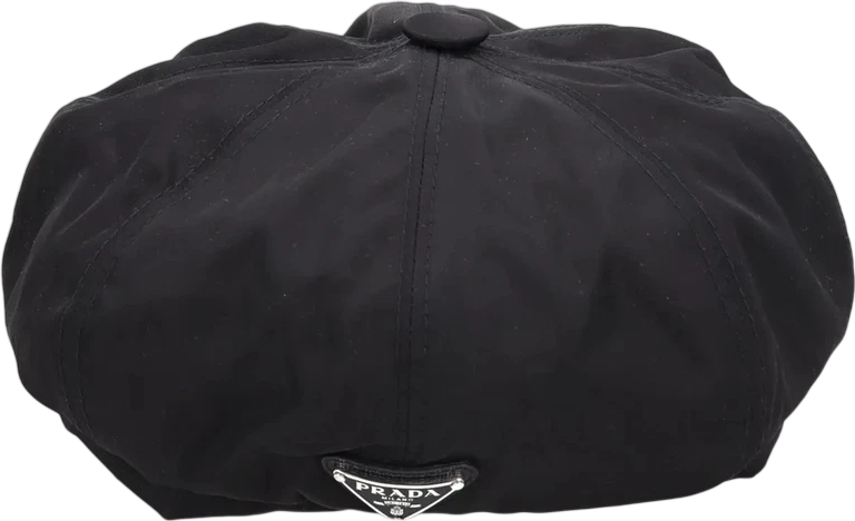 PRADA Black Re-nylon Newsboy Cap With Iconic Triangle Logo Plaque UK S
