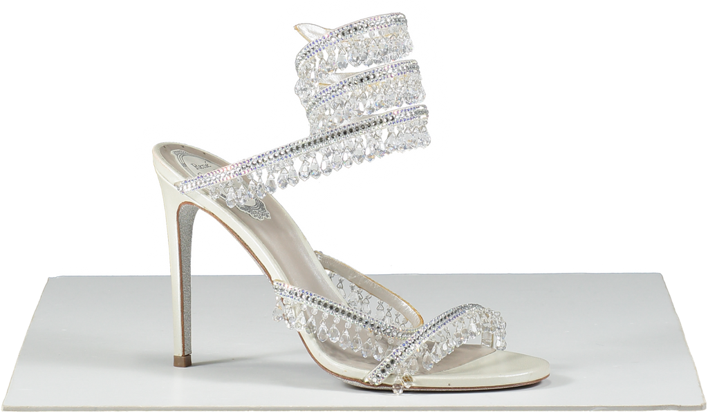 René Caovilla White Chandelier Bead-embellished Leather Heeled Sandals UK 5.5 EU 38.5 👠