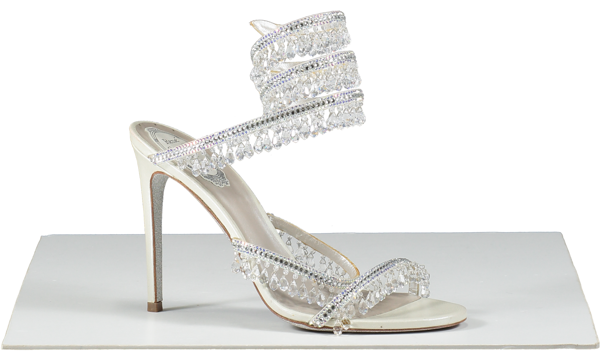 René Caovilla White Chandelier Bead-embellished Leather Heeled Sandals UK 5.5 EU 38.5 👠