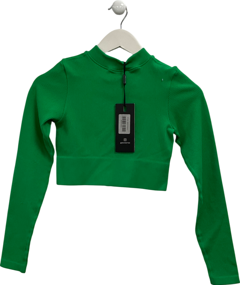 bo+tee Green A Long-sleeved, Ribbed, Zip-up Activewear Top UK S