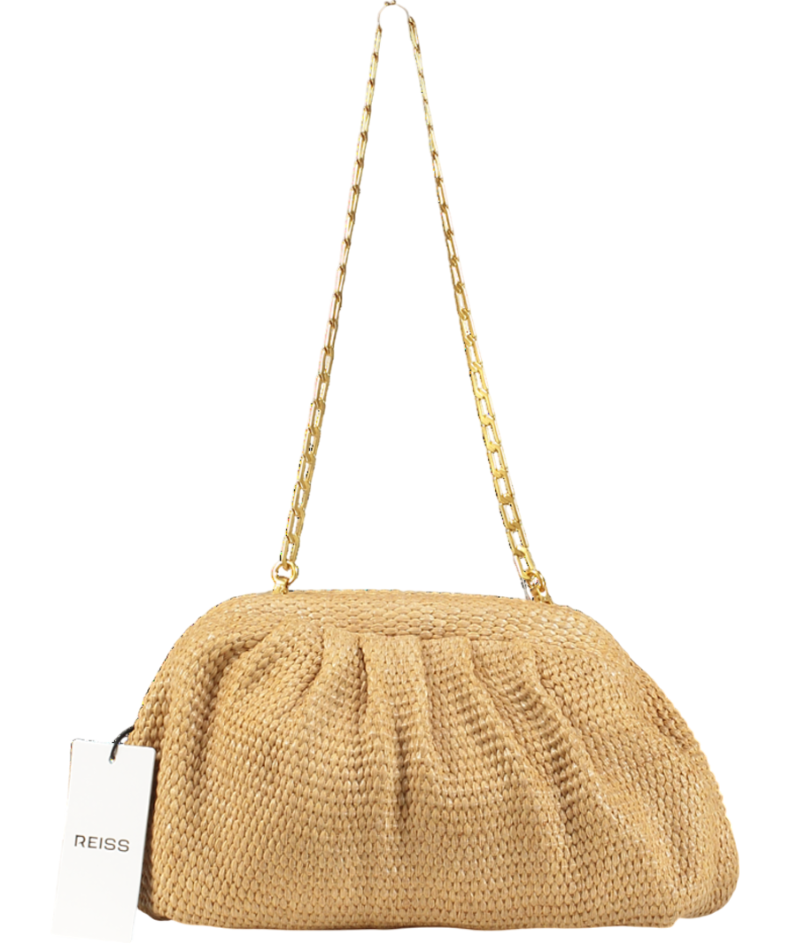 REISS Beige Gia Raffia Clutch Bag In Natural