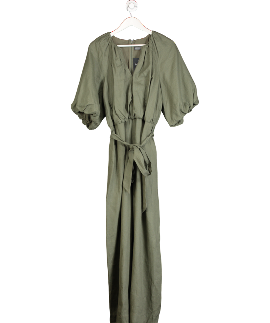 Mint Velvet Green Linen Puff Sleeve Jumpsuit UK 18