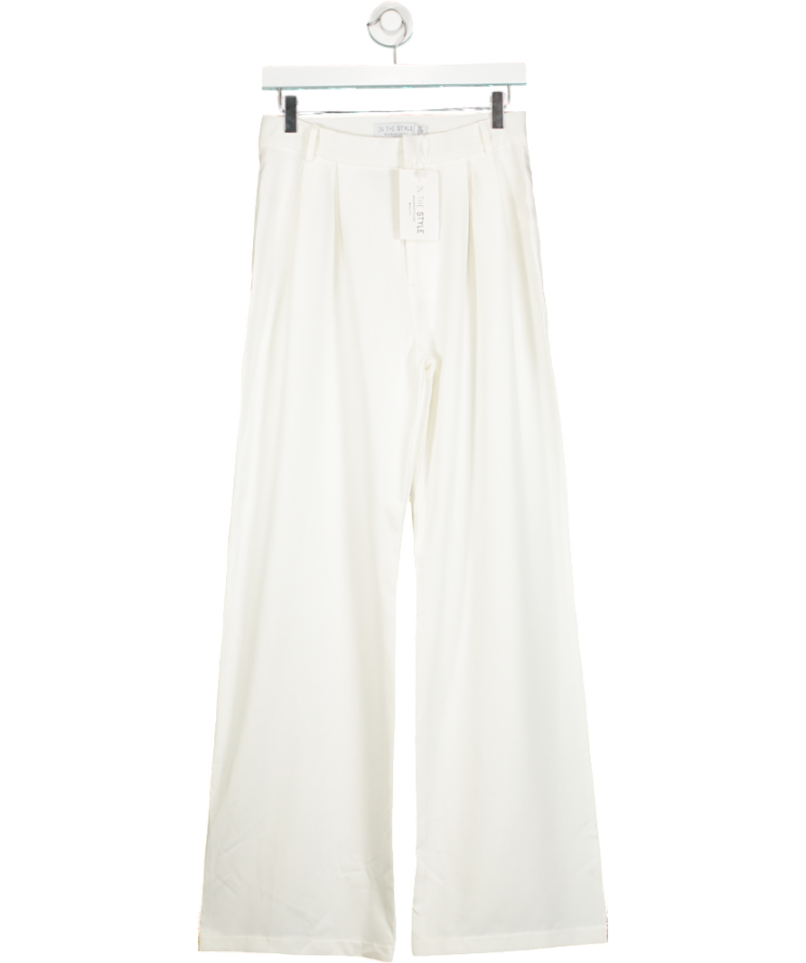 In The Style White Tailored Wide Leg Trousers UK 8