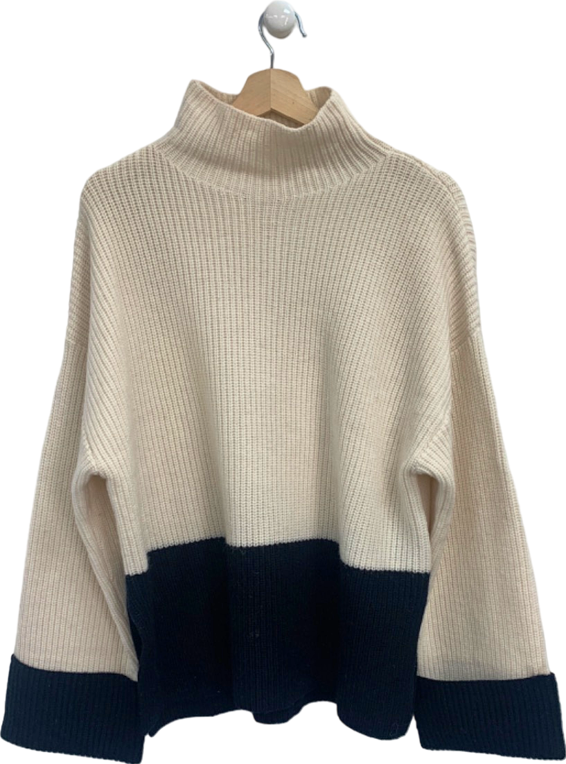 H&M Cream/Navy Contrast Knit Jumper UK S
