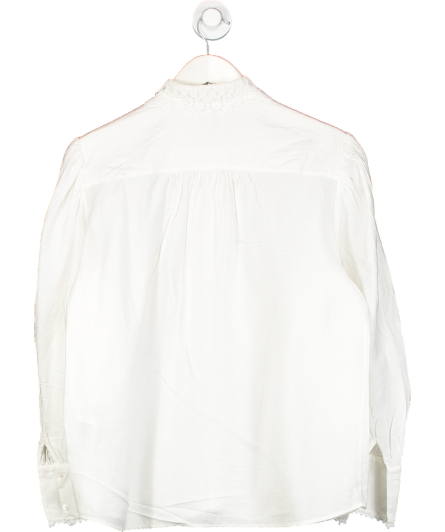 Sandro Cream Viscose/ Linen Blend Lace Collar Blouse UK 8