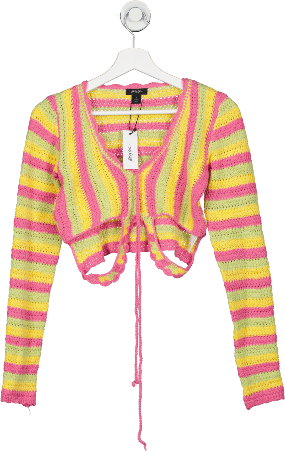 nastygal Multicoloured Butterfly Long Sleeve Crochet Crop Top UK M