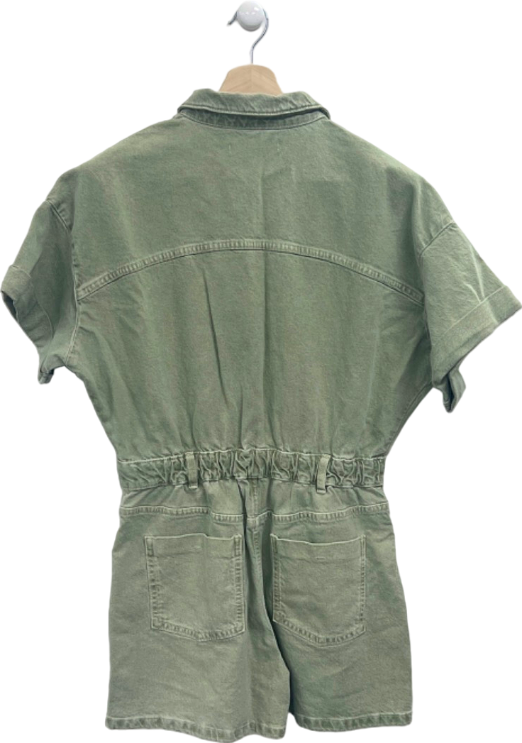 Zara Green Short Sleeve Denim playsuit UK L